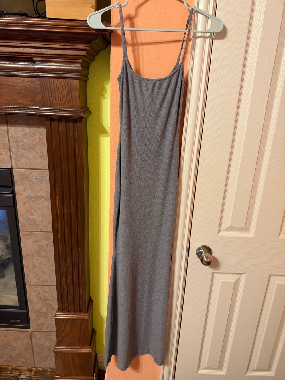 Skims Classic Grey Slip Maxi Dress with Spaghetti Straps